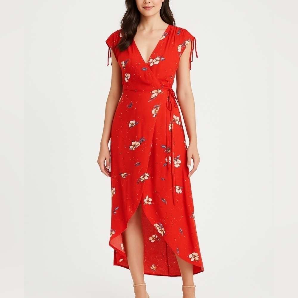 NWT Lovestitch Red Floral Maxi Wrap Dress